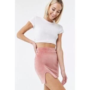 FOREVER‎ 21 Faux Suede High Waist Mini Skirt Size M Short Blush Pink Velour